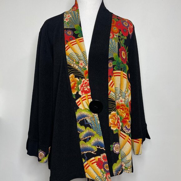 MOONLIGHT Y & S Fashion Jacket Black Floral Asian Art to Wear Lagenlook Size XL - Picture 11 of 16